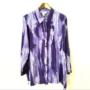 Diane Gilman silk tie dye embroidered blouse